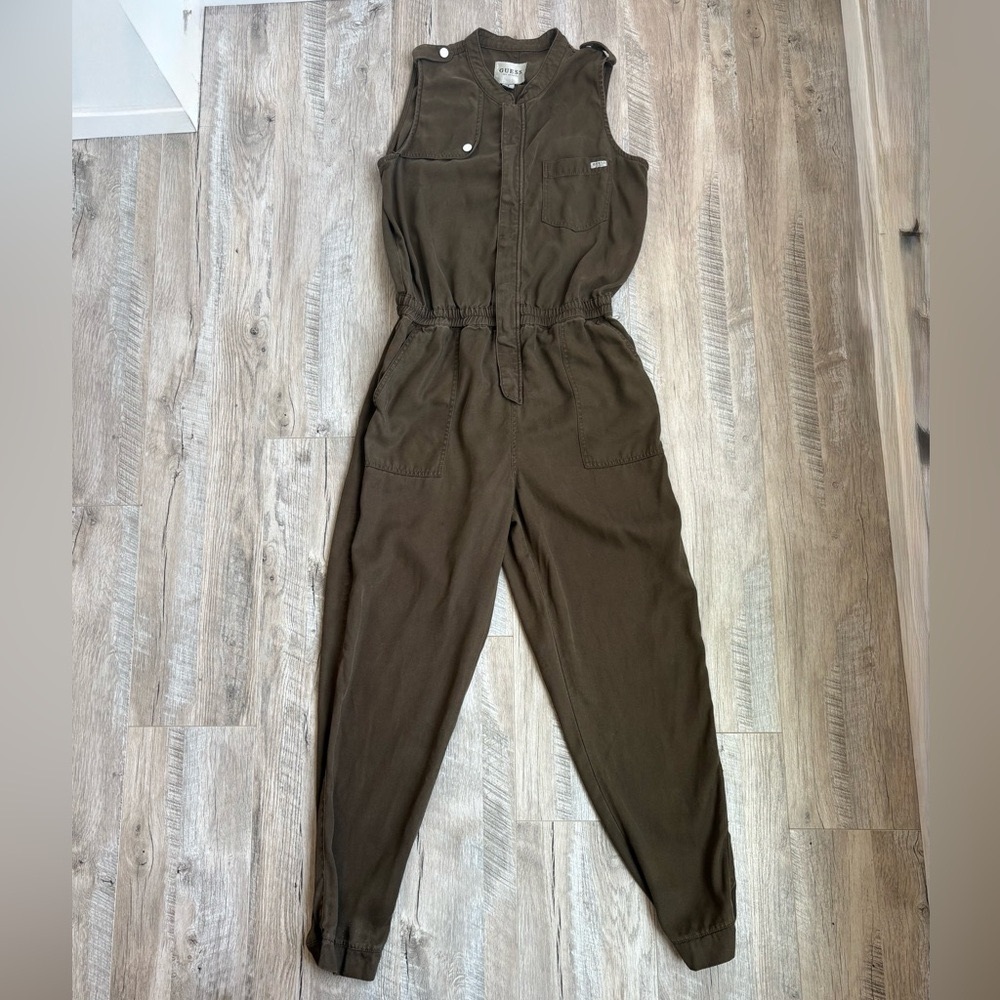 Guess Army Green Utility Sleeveless Jumpsuit